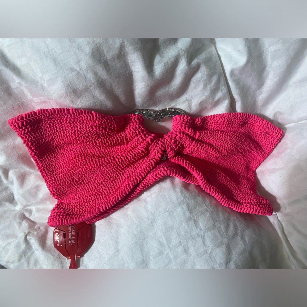 NWT Hunza g nicole embellished crinkle bikini in hot pinkl - Picture 8 of 10